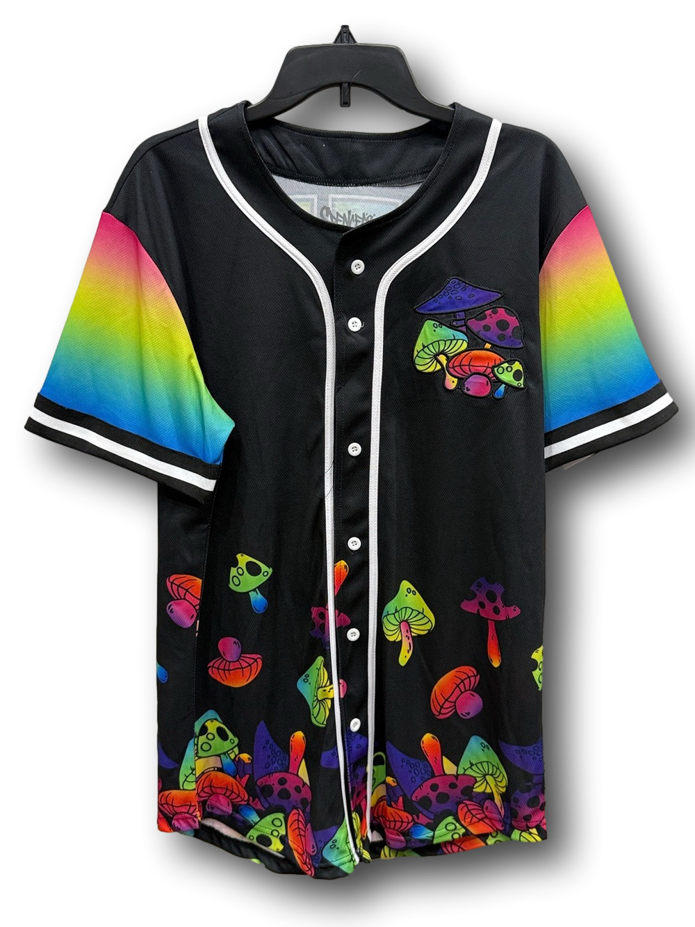 Psychedelic Mushrooms "Eat Me" Rainbow Baseball Jersey - Size Large - NWT